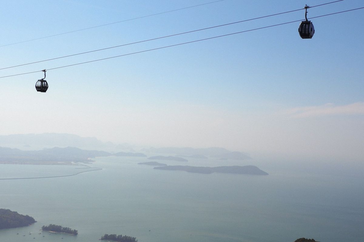 Aerial view of Langkawi islands and bays from the SkyCab upper station